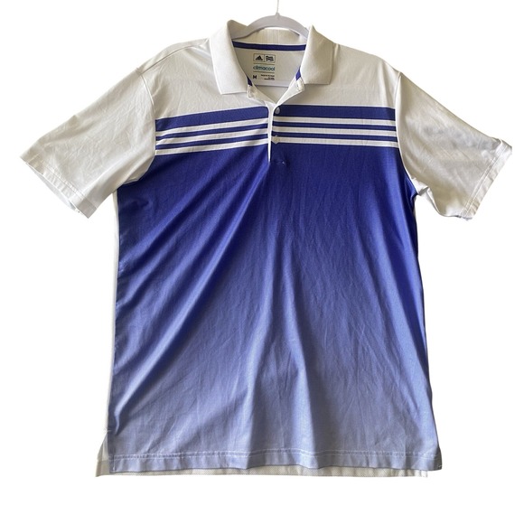 Adidas Golf Other - Adidas Golf Climacool Polo‎ Shirt Mens Medium White Blue Striped Gradient Snag